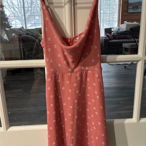 Coral Pink Floral Cowl Neck Dress
